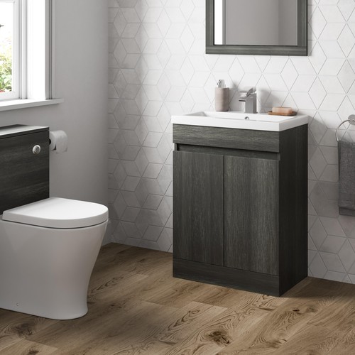 Grey wood freestanding vanity - freestanding,