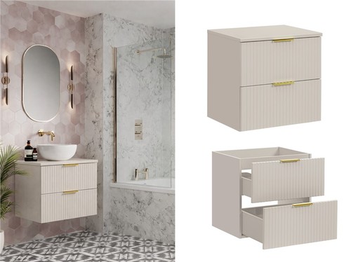 Fluted vanity sink unit beige - fluted,